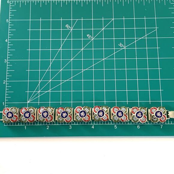 Vintage Italian Micro Mosaic Bracelet Floral Millefiori Glass Link Panel Jewelry - Picture 15 of 16